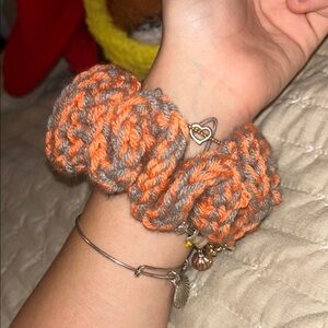 Orange and Gray crochet scrunchie